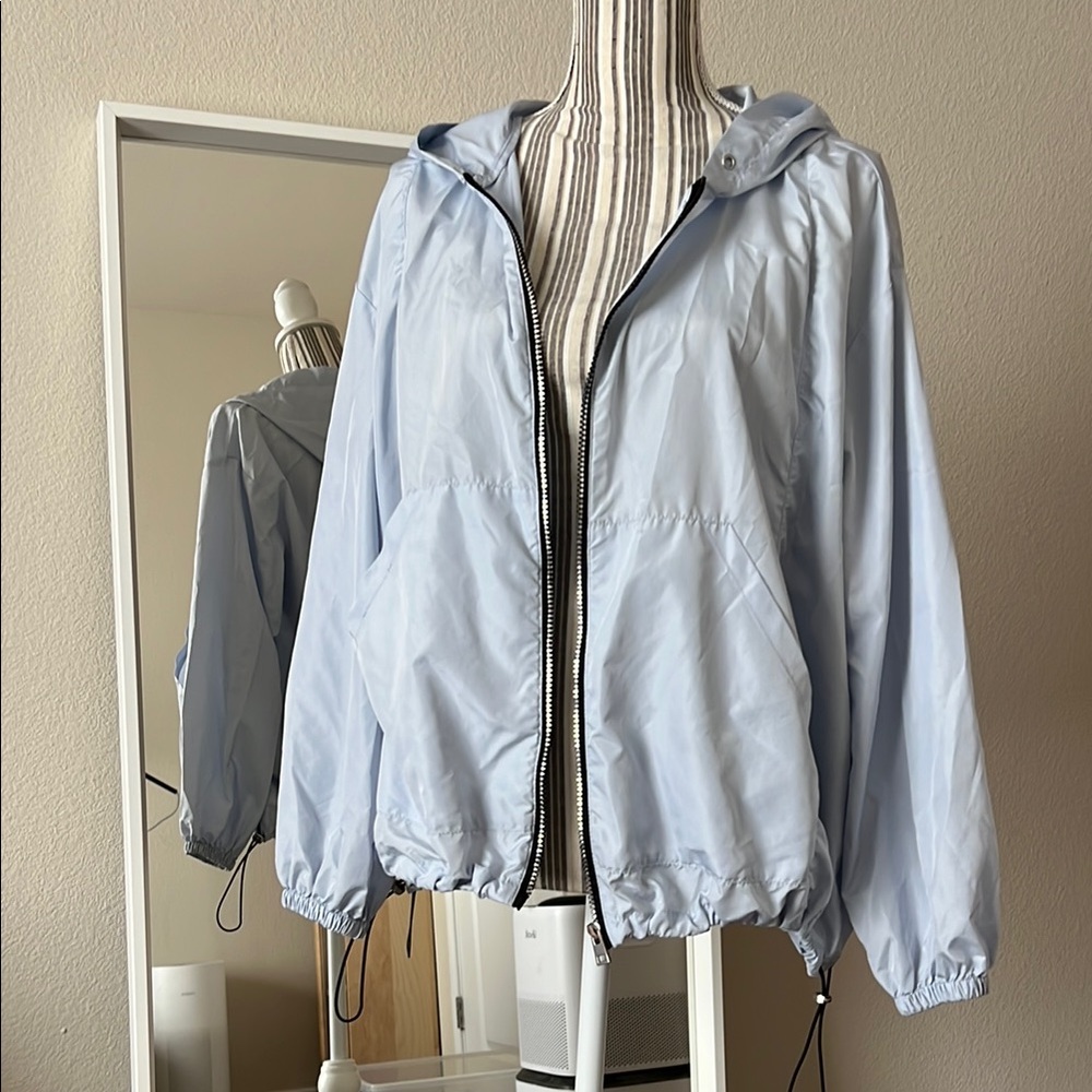 Zara Blue Windbreaker with Hood and Elastic Cuffs